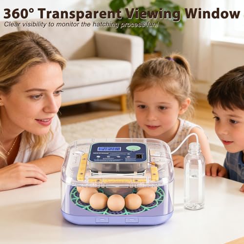 Incubators for Hatching Eggs, Smart Egg Incubator with Humidity & Temp Control and Auto Turner, 360° View Incubadora De Huevos De Gallina for Chicken, Duck, Quail Eggs, Ideal for Farm, School and Lab