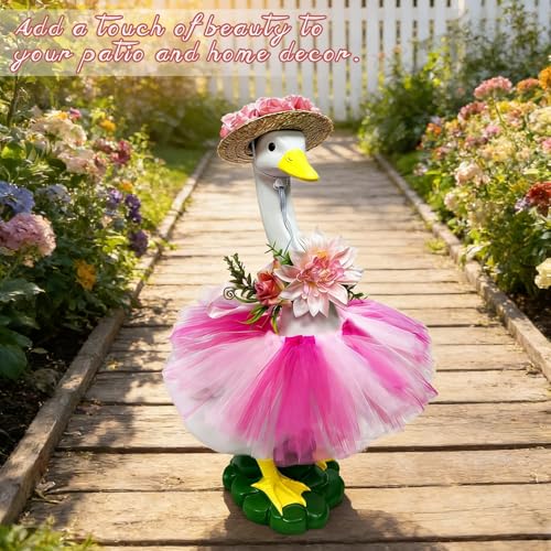 Porch Goose Outfits Statue Outdoor Decor, Large Resin Garden Duck Sculpture | Indoor Decrations with Flower Outfits and Hat,Yard Lawn Housewarming Birthday Gifts for Mom,Women,Girl& Garden Lovers - style: flower hat goose