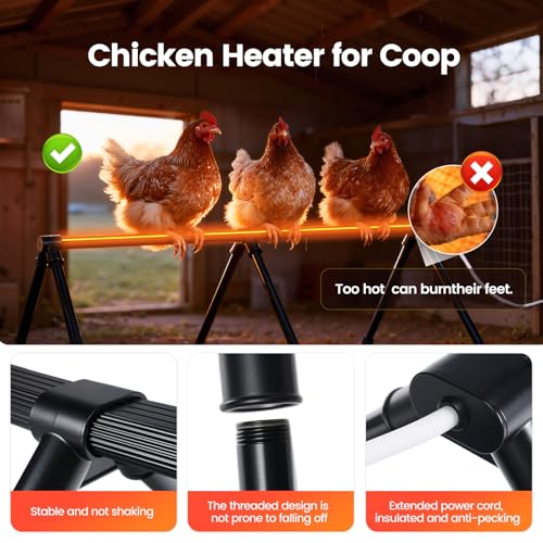 Heated Chicken Perch, Prevents Frozen Toes, Chick Warm Coop Accessories | Heated Roosting Bar for Chickens|Adjustable Temperature Heating Post for Chicken| Warming Chick Heater 2 Sections