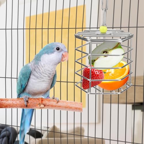 Hypeety Parrot Foraging Feeder, Stainless Steel, 4.09 x 4.09 x 3.85 in, Bird-safe, Dishwasher Safe, Filled with Nuts, Fruit or Veggies - size: Feeder