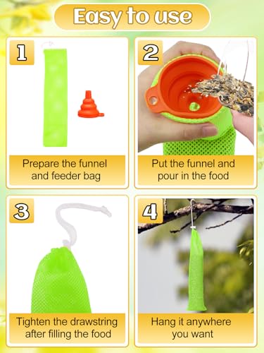 6Pcs Finch Sock Feeder for Outdoor, 3.9"x15.7" Thistle Seed Sacks, Yellow | MEWTOGO, with Food Grade Funnels, Bird Food Supply Tools, for Garden Yard Wild Finch Feeding - color: Yellow