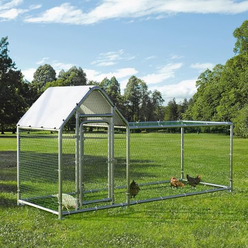 LEMBERI Small Metal Chicken Coop, Walk-in Chicken Run,Galvanized Wire Poultry Chicken Hen Pen Cage, Rabbits Duck Cages with Waterproof and Anti-Ultraviolet Cover for Outside,Backyard and Farm - size: 118"L x 39.5"W x 59"H