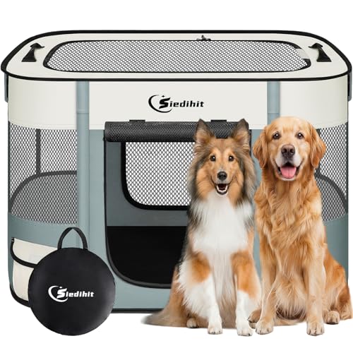 Siedihit 35" Dog Playpen,Cat Puppy Pen, Pet Portable Crate Indoor Outdoor | Durable Travel Camping Use,Foldable Dog Kennel Tent Cage for Rabbit Small Animals with Carrying Case (Grey, Large) - color: Grey, size: Large