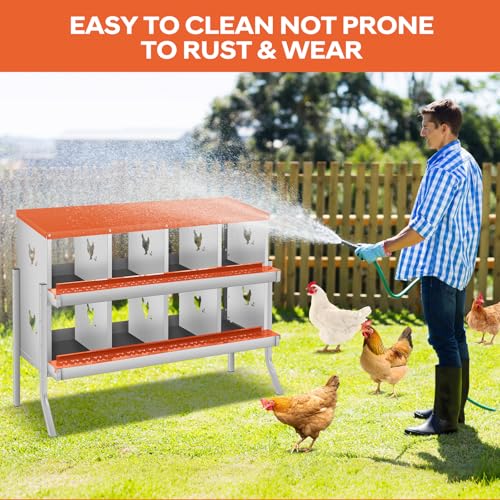 GarveeLife Chicken Nesting Box, 8 Compartments Nesting Box for Chickens, Two-Tier Galvanized Steel Chicken Egg Laying Box with Large Vented Holes Wall Mounting for Easy Egg Collection - color: Orange | 8 Compartments