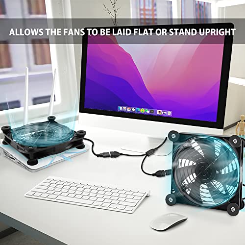 2Pack 140mm Mini USB Fan Computer Fan Multi-Speed Control, Reduction Heat for Router, Game Console, TV Box, Recipient, Modem, DVR, Playstation, AV-Cabin - color: 2 Pack