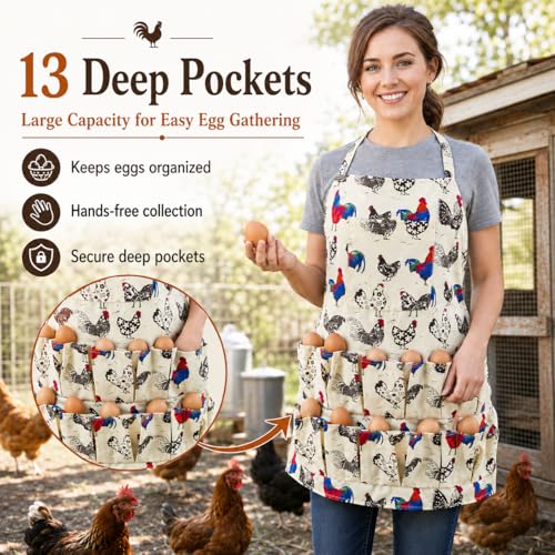 2 pack Egg Apron, Egg Collecting Apron for Chicken Duck Goose Eggs, with 13 Pockets Chicken Egg Apron for Women&Men