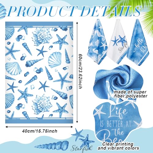 Oudain 6 Pcs Beach Kitchen Towels Ocean Coastal Hand Towel Sea Theme Nautical Starfish Shells Tea Dishcloths 24 x 16 Inches Seahorse Dish Cloths for Home Kitchen Bathroom Xmas Gifts - color: Starfish