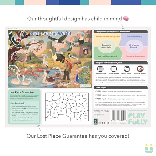'Birds of the World' 25 Piece Puzzle with Frame for Kids Ages 3-5 | Lost Piece Guarantee | Unique Shapes | Child-Centric Design | Educational Toy for Cognitive Development, STEM, Fine Motor