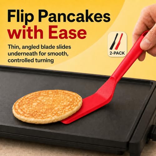 Pack of 2, Egg Spatula - Non-Stick, High Heat Resistant Kitchen Tools for Panckes, Eggs, Baking, Cooking, and Mixing - Red & Black - color: Red & Black