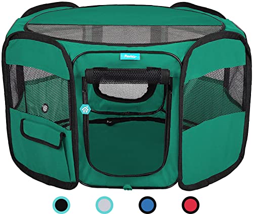 Deluxe Premium Pet Dog Playpen Portable Soft Dog Exercise Pen Kennel with Carry Bag for Dogs, Cats, Kittens, and All Pets (Small, Green) - color: Green, size: Small