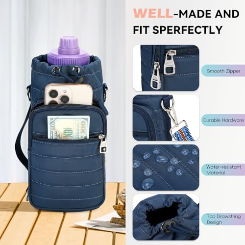 Water Bottle Carrier bag with Strap Phone Pocket for Walking, Hiking, Cycling - color: 3-Blue, size: 32oz-40oz