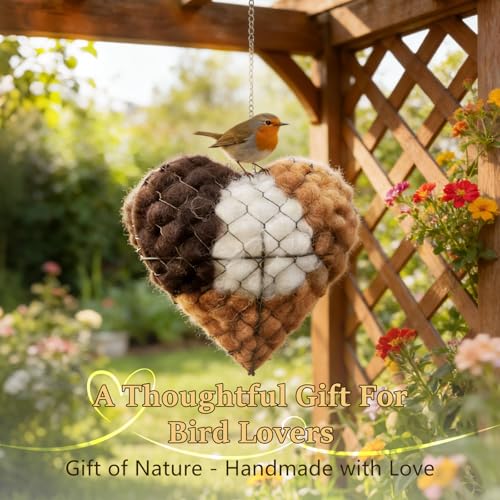 Handmade Alpaca Fiber Bird Nesting Heart, 2026 New Birds Nests Material Holder, Refillable Bird Nesting Heart Outdoor Yard Art, Winter Fowl Gifts Animal Hummingbirds Lovers Home Garden Yard (1 PCS)