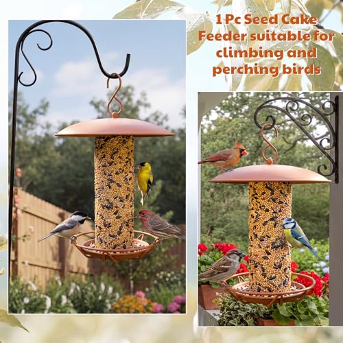1 Pack Cylinder Bird Feeder Outdoor Seed Cake Feeder Hanging Metal Suet Cake Holder Backyard Wild Bird Feeding Feeders for Outdoors Garden(Brown) - color: Brown