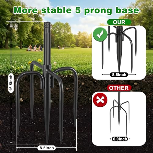 88inch Double Shepherd Hook for Outdoor, 1” Bird Feeder Pole,2Pack | 1in Thick Steel,5-Prong Stable Base,Adjustable Height,20lb Capacity,Ideal For Bird Feeder,Plant & Lantern ,Rust Resistant