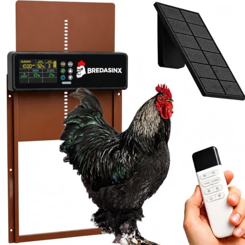 Solar Automatic Chicken Coop Door, 6-Mode Programmable Remote, HD Screen | Auto Chicken Door with aluminum alloy, timer, light sensor, anti-pinch protection, 70M remote range
