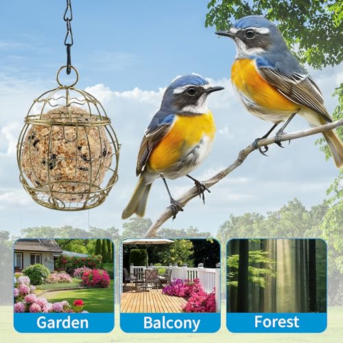 4 Pack Bird Feeder, Suet Ball Feeders for Outside Hanging, Metal Hanging with Hooks, Fat Ball Bird Feeder Suet Feeder for Wild Birds Outdoor Garden