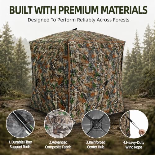 Hunting Blind See Through, Pop Up Ground Deer Blind, Large Door | 270/288/360 Degree See Thru, 1/2/3/4 Person Hunting Camouflage Tent, With/Without floor, Swing/Diamond/Horizontal Door Design - size: 2-3 Person, style: 360°/Swing Door