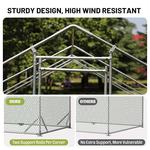 Metal Chicken Coop 20×10×6.56FT,Chicken Run Pen with Spire Roof,Water-Proof and UV-Proof Cover,Secure Mesh Walk-in Hens Fence with Lockable Door,Poultry Cage for Small Animal Like Hens,Ducks,Rabbits - size: 240.0"L x 80.0"W x 80.0"H
