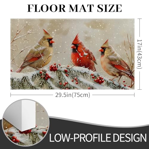 Cardinal Birds Doormat 17x29.5 Inch, Winter Snow Scene Indoor Door Mat, Red Cardinals Christmas Theme Non-Slip Welcome Rug Gifts for Living Room, Kitchen, Bedroom,Farmhouse Decor - color: Cardinal Birds
