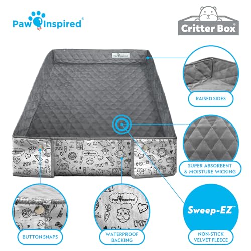 Paw Inspired Critter Box Cage Liner, Raised Sides, C&C 2x4 Size | Washable Fleece Bedding for Guinea Pigs Rabbits, Hamsters, Small Animals, Edge Protected Pee Pads - size: C&C 2x4 (14" Grids)