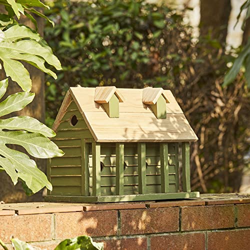 Glitzhome 14.25" L Wood Hanging Birdhouse for Outdoors Oversized Distressed Cottage Bird House Rustic Painted Bird House for Bluebird Wren Chickadee Sparrow Bird Nest Box for Garden Patio, Green - color: 14.25"L Green 4-Room Villa