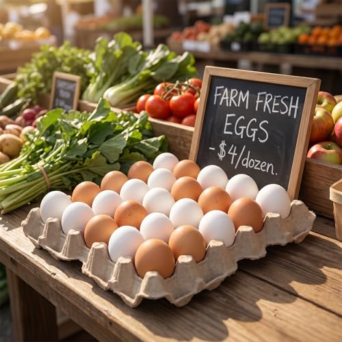 IMIKEYA 30-Egg Carton Flats, 5 Pack, Natural Pulp Storage Trays | Stackable Paper Egg Holders for Chicken Farms, Homesteads, Egg Collecting, Kitchen and Refrigerator Organization
