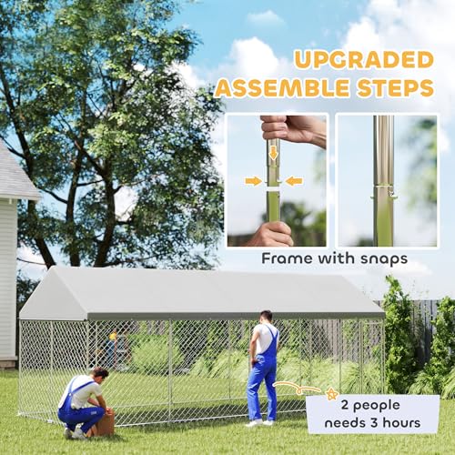 PawHut Outdoor Dog Kennel for Large Breed 20' x 7.5' x 8' w/Secure Lock | Heavy Duty Large Dog Kennel Outside, Waterproof Roof, Galvanized Chain Link Pet Enclosure, for Chicken, Duck - size: 236.2"L x 90.6"W x 94.5"H