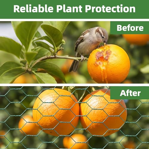 Chicken Wire for Floral Arrangements - Hexagonal Galvanized PVC Coated Poultry Wire Mesh Netting with Gloves, Wire Cutter & Zip Ties for Crafts, Poultry, Gardening Fence (15.7 x 118 lnches) - size: 15.7 x 118 lnches