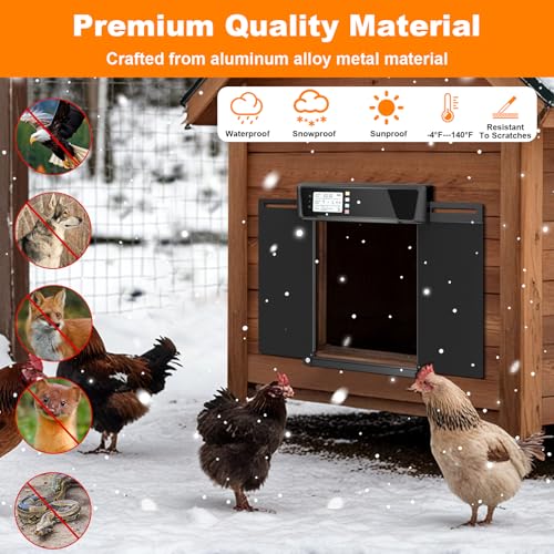 JUJOJB Automatic Chicken Coop Door Solar Powered with Timer & Light Sensor | Battery LCD Screen Automatic Chicken Door Opener With Remote Control, Aluminum, Anti-pinch, Fit Up To 20 lbs, Weatherproof.