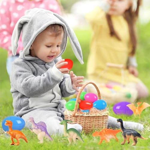 24Pcs Easter Eggs with Dinosaurs Inside, Easter Basket Stuffers Easter Party Favors for Kids, Filled Easter Eggs for Easter Hunt, Classroom Prize Supplies