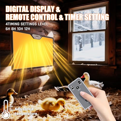 Brooder Plate for Chicks with Temp Control and Display,Dual-Sided Chicken Coop Heater with Remote,Timer Function & Cycle Work,Adjustable Angle,Safe Heater Plate for Ducks Quail Poultry Warm,13"x17"