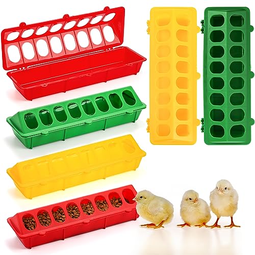 Coloch 6 Pack Flip Top Poultry Feeder, Plastic Chicken Feeder Trough Multi-Hole Poultry Feeding Tray No Mess No Waste Chick Feeding Dispenser for Pigeon, Quails, Duckling Birds, Duck, Chicken
