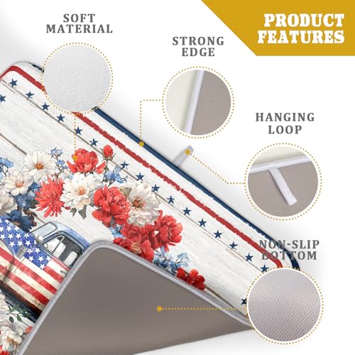 Patriotic Truck Dish Drying Pad 4th of July Drying Mat for Kitchen Counter Coffee Bar Sinks 18 X 24 Inch - color: Patriotic Truck Blue, size: 24" x 18"