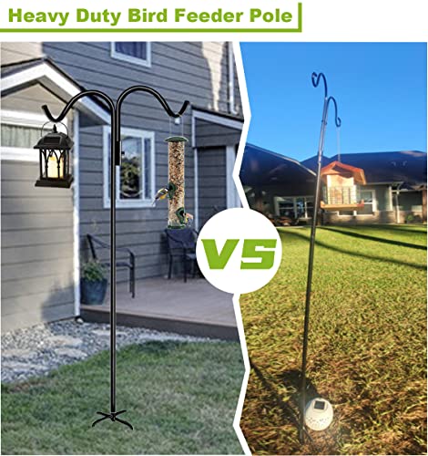 92 Inch Double Shepherd Hook Stand, Outdoor Bird Feeder Adjustable | Two Sided Garden Bird Feeder Pole Holder for Birdhouse Planter Solar Light Lantern, Black, 1 Pack - size: 92in-1pcs