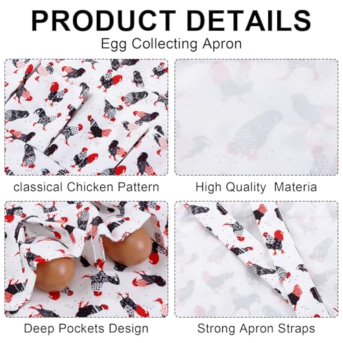 Egg Collecting Apron and Basket, 12 Pouches Chicken Egg Apron, 7 Pouches Chicken Eggs Basket, Collector Chicken Eggs - color: Red-tailed Chicken, Half-body