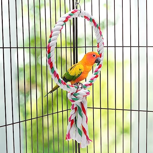 Bird Rope Swing Toy Parrot Climbing Perch Stand for Cockatiel Conure Cockatoo Parakeet Cage Hanging Decor (A: Round)