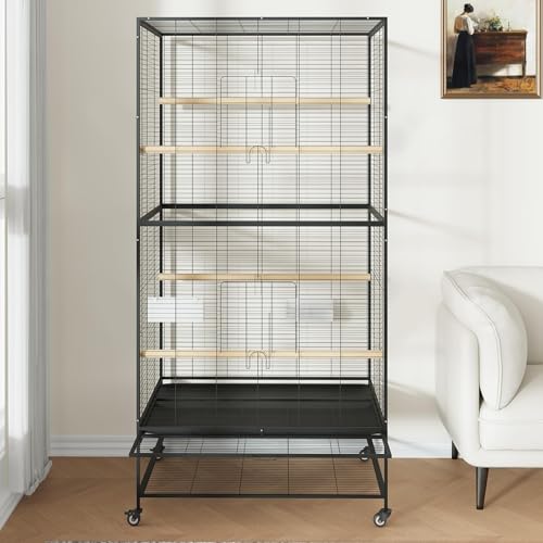 GarveeHome 66 Inch Large Bird Cage, Bird Cage with Rolling Storage Stands, Feed Bowls, Wide Tall Parrot Cage for Parakeets, Conures, Cockatiel, Cockatoo