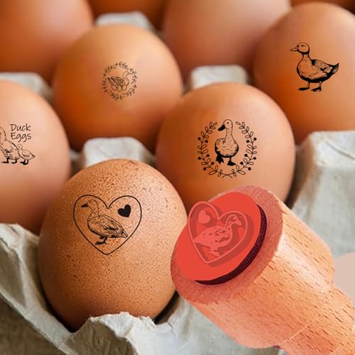 AHANDMAKER 5 Styles Duck Egg Stamp Duck Pattern Wooden Egg Stamps Decorative Farm Label Stamps for Egg Famers and Owners Rustic DIY Crafts Card Making Planner Decal Gift(No Ink Include) - style: Animal