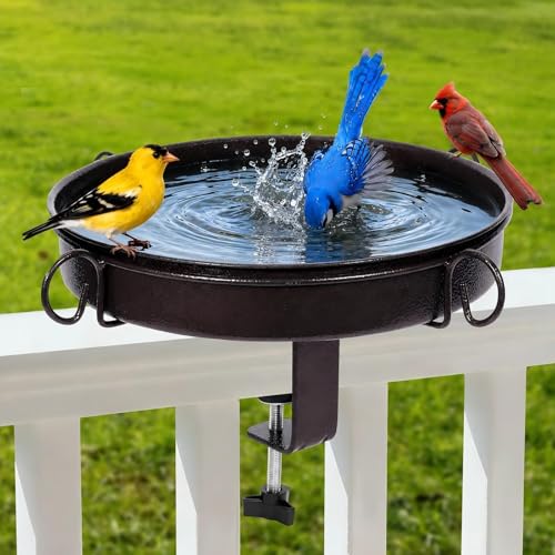 12 Inch Deck Mounted Bird Bath with Clamp for Railing, Fence | Bathing and Feeding Station, Freestanding Design, Attracts Wild Birds to Patios, Lawns and Gardens - size: deck bird bath