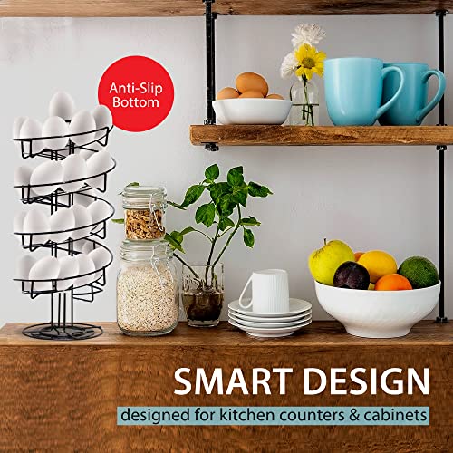 Shop Square Spiral Egg Holder Countertop - Holds 3 Dozen - Fresh Egg Storage Skelter Rack for Counter with Non-Slip Base, Black