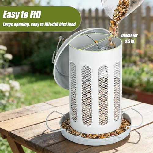 Bird Feeder, 4LB Large Capacity Bird Feeders for Outdoor Hanging | Heavy Duty Metal, 4 Perches, With Drain Holes, Wild Birdfeeder, For Outside Garden Yard Decor, Retro Lantern Shape - color: White