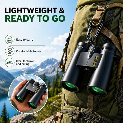 Asacam 12x42 Binoculars for Adults, HD BAK4 Prism for Bird Watching | High Powered Large Eyepiece, Lightweight Design for Travel, Hunting, Camping and Sports with Clear Viewing Experience - color: Dark Black