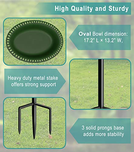 Extra-Large Freestanding Birdbath Bowl, Detachable Decoration Spa with Metal Stake Stand & Birdfeeder for Outdoor Garden, Oval Style, Green - color: Green, size: 1-¼ gal