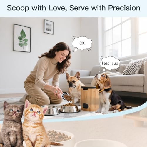 Dog-Cat Food Scoop 1 Cup – Thickened 304 Stainless Steel Pet Food Scoop with Long Handle, Precision Scale, Easy to Clean, for Wet Dry Food - size: Large 1 Cup