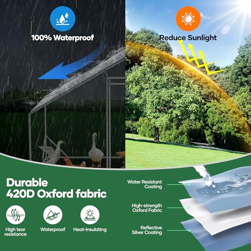 Large Chicken Coop Metal Chicken Runs for Yard 20x10x6.5 ft Chicken Coop with Cover Gallinero para Gallinas Heavy Duty Chicken Cage Rabbit Duck Quail Coop Lockable Door with Waterproof Anti-UV Cover - size: 240.0"L x 120.0"W x 78.0"H