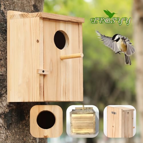 LEOSYY2 Pack Bird Houses for Outside with Clean-Out Door,Bird House Outdoor | Solid wood outdoor nesting boxes for small wild birds, backyard birdwatching, tree or fence mounting