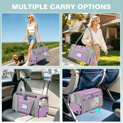 Cat Carrier Airline Approved Privacy Portable Top Load Pet Travel Bag | Soft Sided Pet Carriers for Small Cats Dogs Puppy up to 16 Lbs,Collapsible,Zipper Lock,Luggage Sleeve,2 Storage,Washable - color: Purple