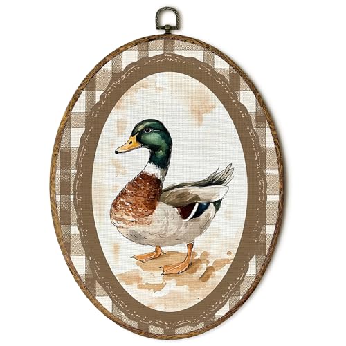 EGVQK Vintage Mallard Duck Nursery Oval Wall Art Decor, Rustic Farmhouse Duck Canvas Prints, Wildlife Cottagecore Animal Oval Canvas Hanging Decor for Nursery Play Room Bedroom, 8.5x11.5in - color: animal_16