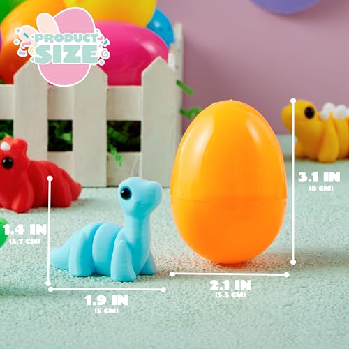 JOYIN 8 Pcs Prefilled Easter Eggs with 3D Printed Toys Mini Dinosaur, Articulated Toys, Basket Stuffers Fillers for Kids Party Favors, Stuffed Easter Egg, Classroom Prize Supplies(Age 8+)