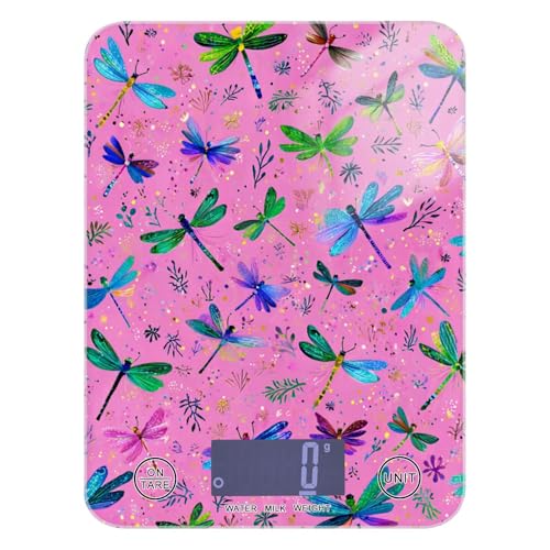 Food Scale Kitchen Scale Food Weight Scales Digital Weight Grams and Ounces Small Electronic Food Scale for Baking Cooking Deep Pink Dragonflies and Leaves - color: Deep Pink Dragonflies and Leaves